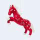 Handmade felt Chinese Red Horse Ornament from Craftspring rotating to show front, side, and back views — detailed embroidery and beading celebrating Lunar New Year, ethically crafted by artisans using sustainable wool.