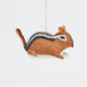 Eco-conscious chipmunk ornament made from locally sourced wool, representing a forest creature full of charm and character—part of a nature-inspired ornament collection