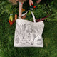 Handmade canvas tote with garden produce illustrations – collaboration between Craftspring and Winter Water Factory.
