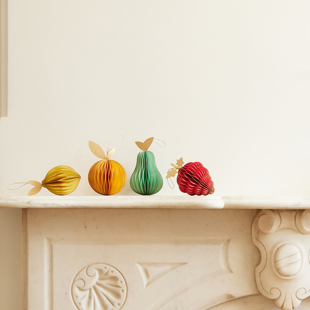 Fruit Honeycomb Paper Ornaments - Set of 4
