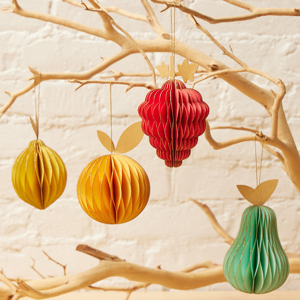 Fruit Honeycomb Paper Ornaments - Set of 4