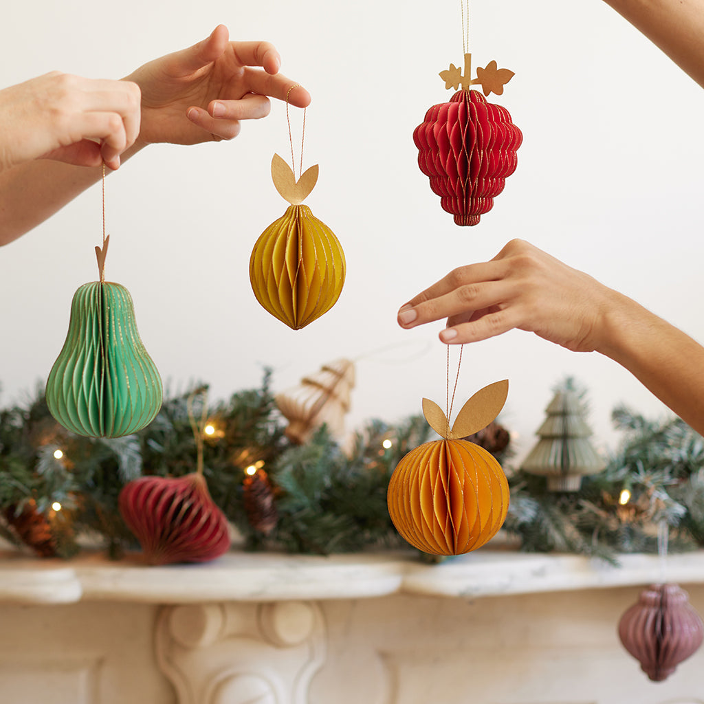 Fruit Honeycomb Paper Ornaments - Set of 4