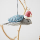 Santa Sky-Blue Sea Turtle Ornament