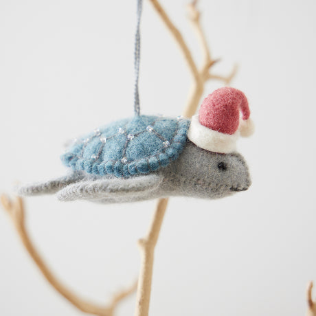 Santa Sky-Blue Sea Turtle Ornament