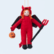 Handmade felt Devil Trick-Or-Treater Ornament from Craftspring rotating to show front, side, and back views—girl in a devil costume, detailed for Halloween, heirloom-quality decor, ethically handcrafted by artisans using sustainable wool.