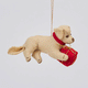 Handmade felt Dog with Gift ornament from Craftspring rotating to show front, side, and back views—featuring a pup with a red present between its paws, showcasing heirloom-quality details, ethically crafted by artisans using sustainable wool.