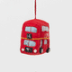 A handmade felt Double Decker London Bus ornament celebrating iconic British landmarks, London adventures, and festive holiday travel.