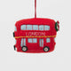 A handmade felt Double Decker London Bus ornament celebrating iconic British landmarks, London adventures, and festive holiday travel.