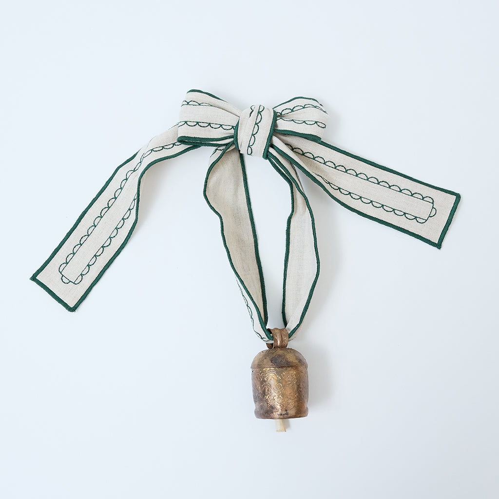 Embossed Bell with Green Ribbon