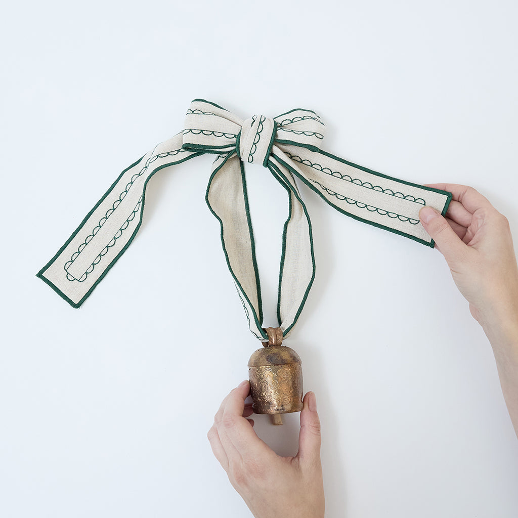 Bell Rope Ribbon Embossed Bell with Green Ribbon – Craftspring Handmade Holiday Heirloom