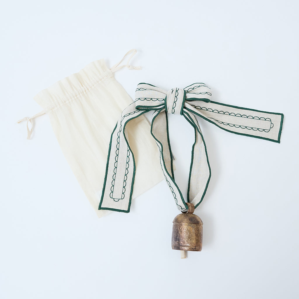 Embossed Bell with Green Ribbon