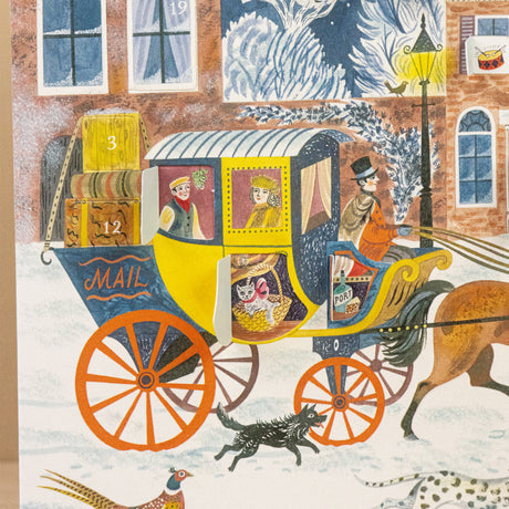 Step into a nostalgic European Christmas with this charming Advent calendar greeting card, illustrated by celebrated British artist Emily Sutton. Inspired by the picturesque Yorkshire countryside and the romance of Victorian England, this enchanting piece captures the magic of a festive high street in miniature.