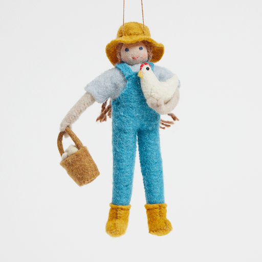 Happy Harvest Farmer with Chicken Ornament