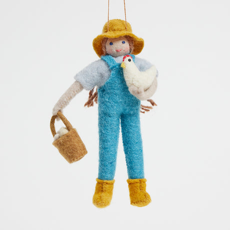 Happy Harvest Farmer with Chicken Ornament
