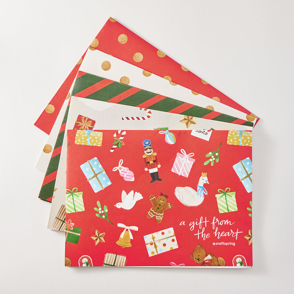Festive Christmas Wrapping Paper Sheets - Set of 5