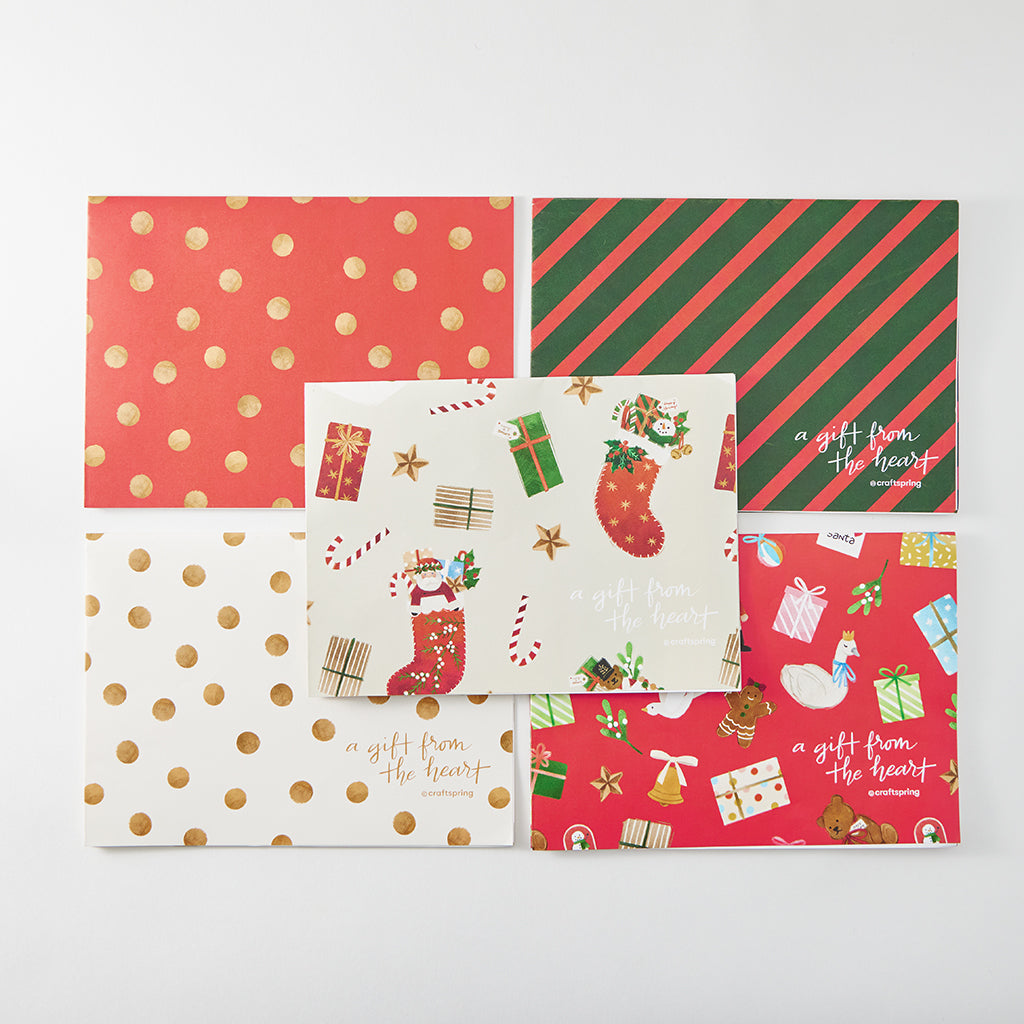 Festive Christmas Wrapping Paper Sheets - Set of 5