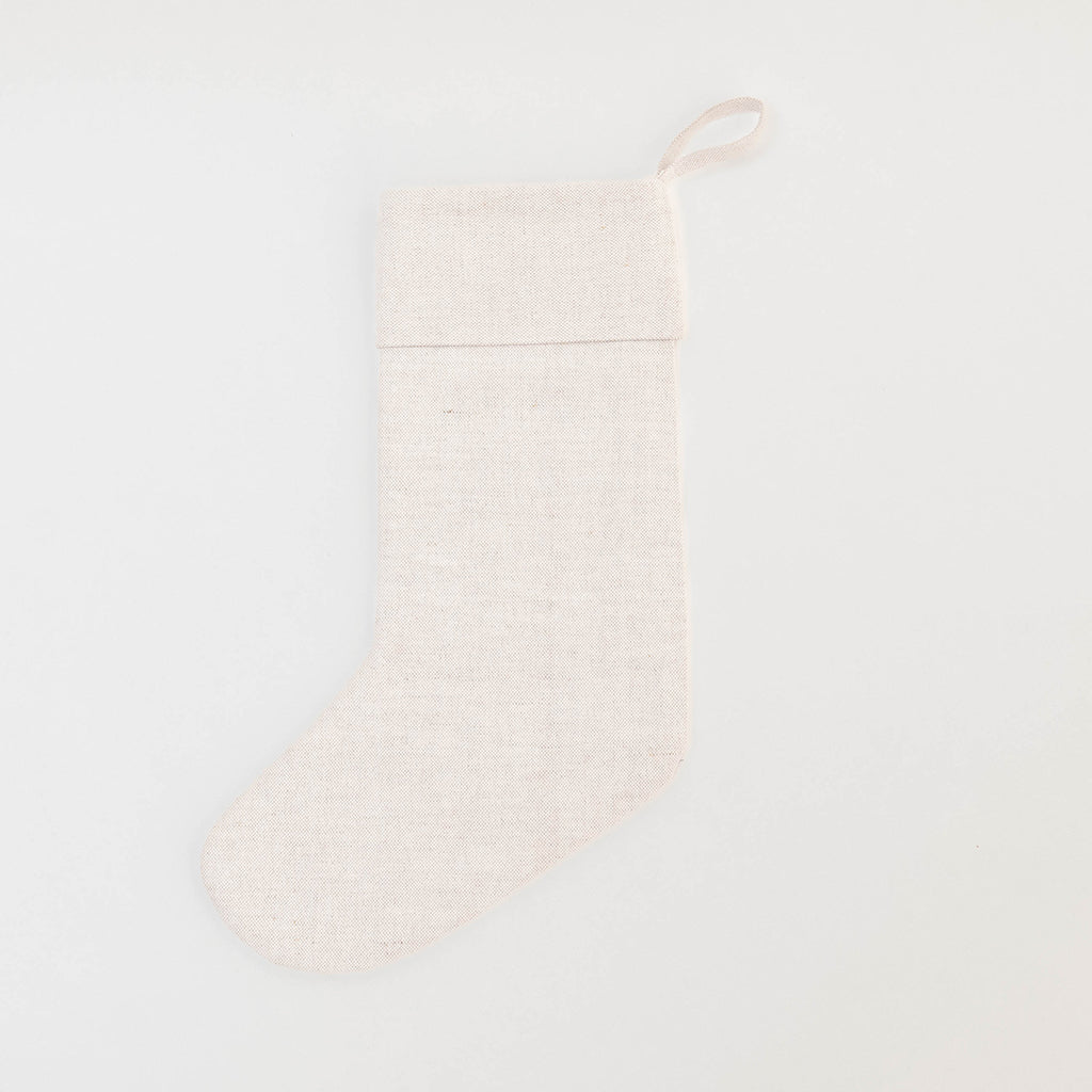 Festive Poinsettia Linen Stocking - Natural