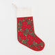 Red Festive Poinsettia Linen Stocking