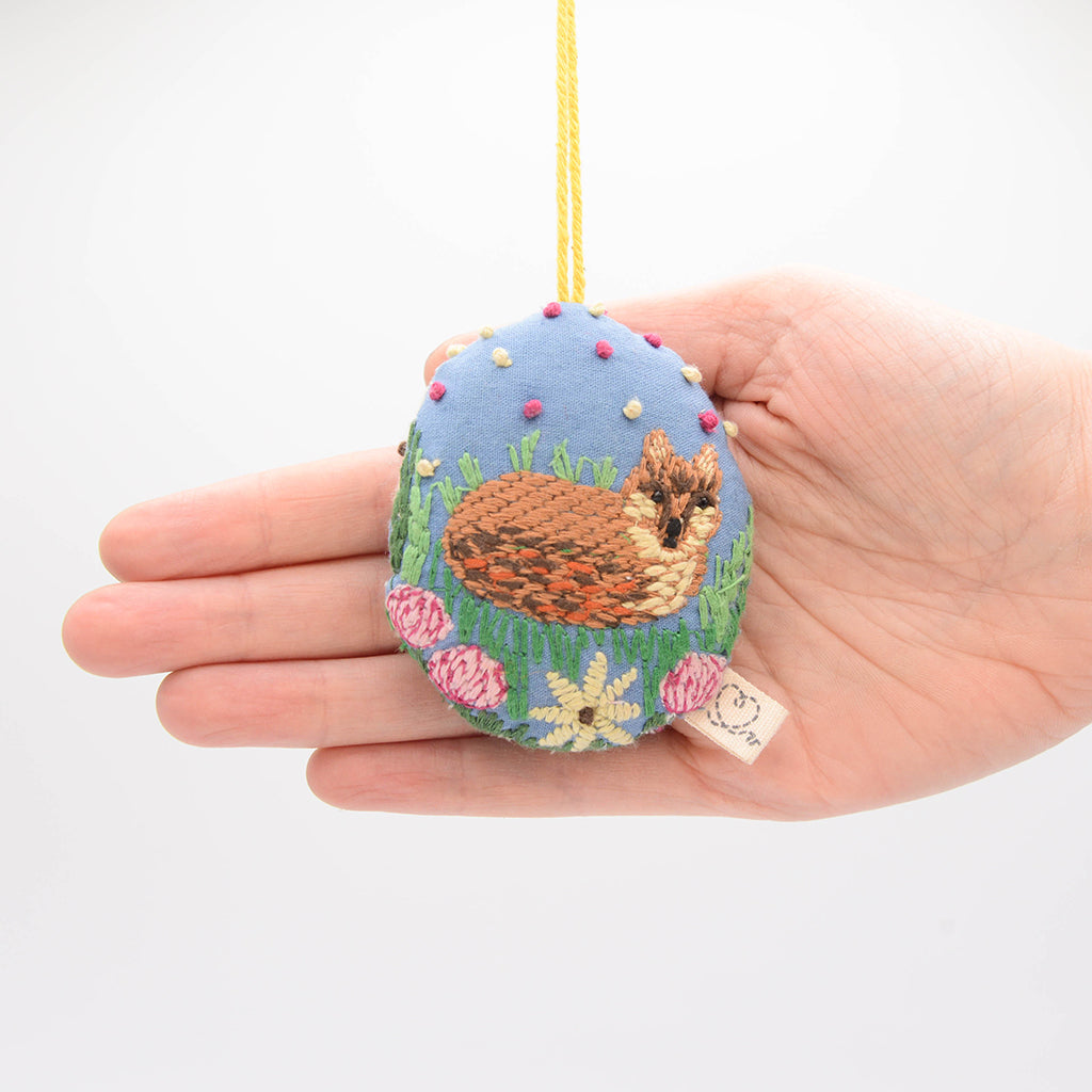 Fox in Wildflowers Embroidered Egg Ornament