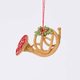 Handmade felt French Horn Ornament from Craftspring rotating to show front, side, and back views — decorated with intricate golden embroidery, beading, and mistletoe on top, heirloom-quality holiday decor ethically crafted by artisans using sustainable wool.