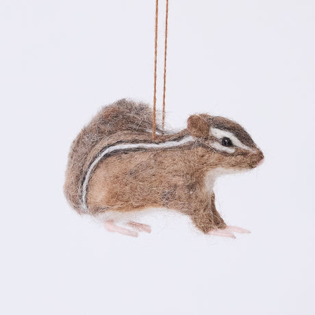 Handmade felt Fuzzy Chipmunk ornament from Craftspring, needle-felted with an adorable face and stripes along its back — heirloom-quality Christmas decor, ethically crafted by artisans using sustainable wool.