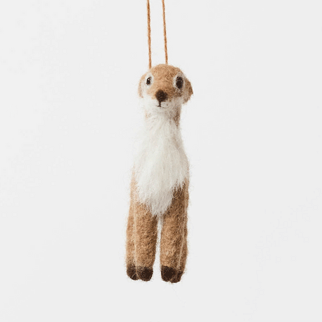 An irresistibly sweet, needle-felted alpaca wool fawn ornament from Peru, featuring delicate white spots, soft fuzzy textures, and lifelike details—bringing the gentle magic of woodland creatures to your Christmas tree.
