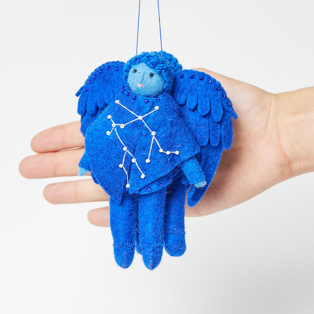 Hand Felted Royal Blue Gemini Sky Twins Zodiac Ornament Craftspring