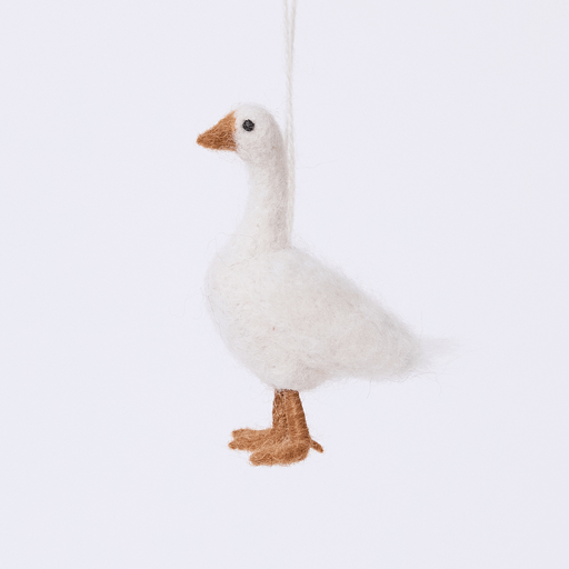 Craftspring’s Goose Ornament rotating to show front, side, and back views — detailed with fluffy feathers and beaded eyes, a keepsake felt ornament to treasure for Christmas and holiday gifting — heirloom-quality decor, ethically crafted by artisans using sustainable wool.