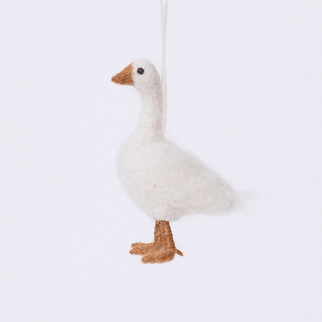Craftspring’s Goose Ornament rotating to show front, side, and back views — detailed with fluffy feathers and beaded eyes, a keepsake felt ornament to treasure for Christmas and holiday gifting — heirloom-quality decor, ethically crafted by artisans using sustainable wool.