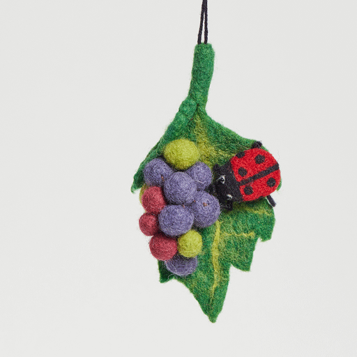 Hand Felted Red Ladybug on a Green Grape Leaf Ornament Craftspring