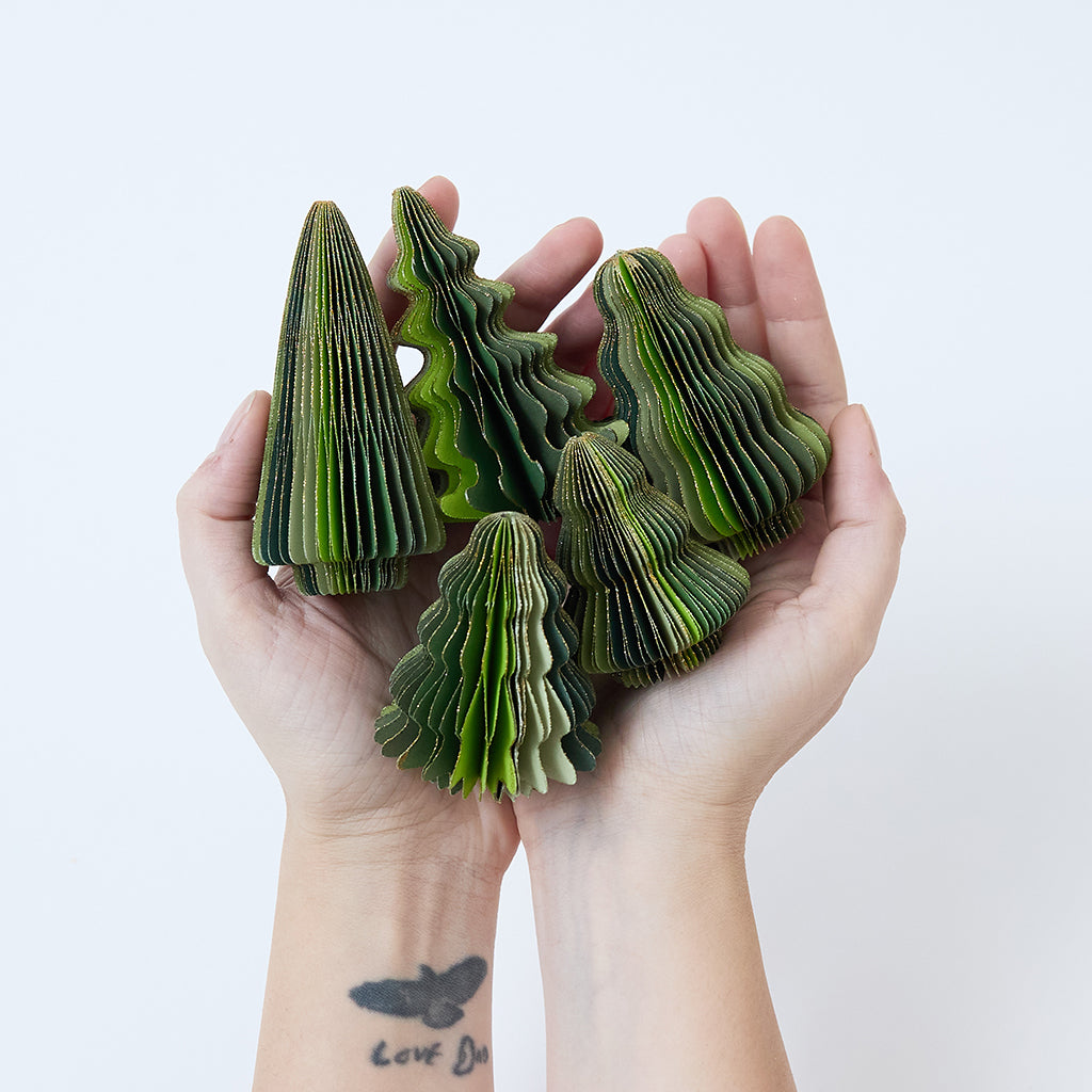 Green Honeycomb Paper Mini Trees - Set of 5