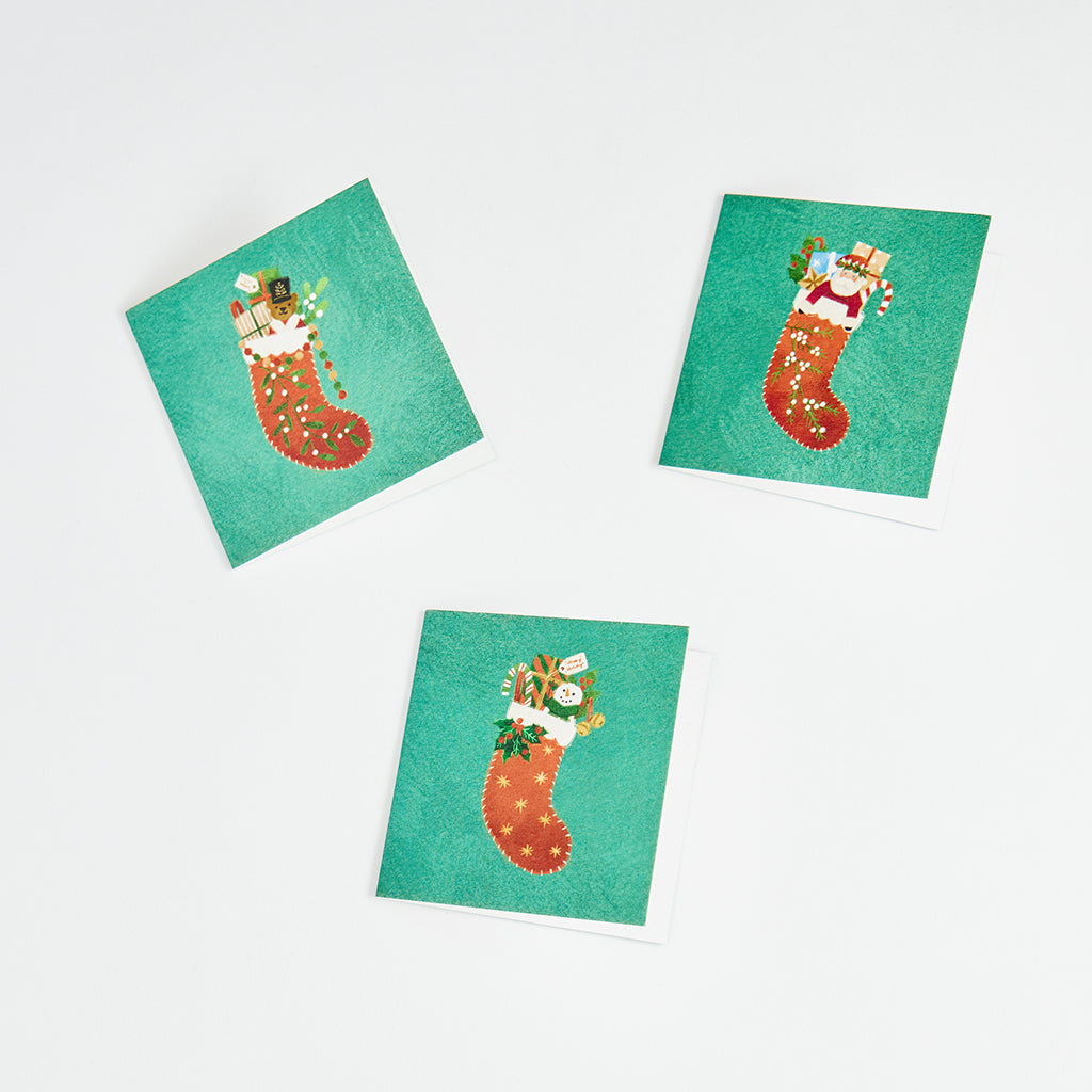 Green Stocking Mini Gift Cards - Set of 3