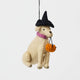 A handmade felt Halloween Lab Ornament featuring a Labrador retriever dressed in a witch hat and carrying a tiny jack-o’-lantern trick-or-treat bucket.
