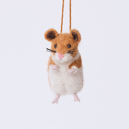 Handmade felt Hamster ornament from Craftspring rotating to show front, side, and back views—needle-felted with whiskers and tiny paws, ethically crafted by artisans using sustainable wool.