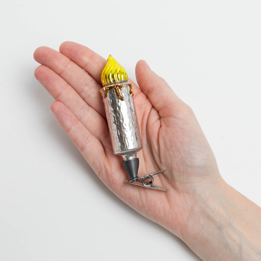 Mouth-Blown and Hand-Painted Glass Candle Clip-On Ornament