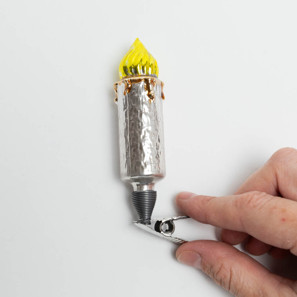 Mouth-Blown and Hand-Painted Glass Candle Clip-On Ornament