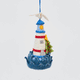 Handmade felt Holiday Lighthouse Christmas ornament from Craftspring rotating to show front, side, and back views—highlighting beaded and embroidered details, sustainably handmade by artisans using sustainable wool.