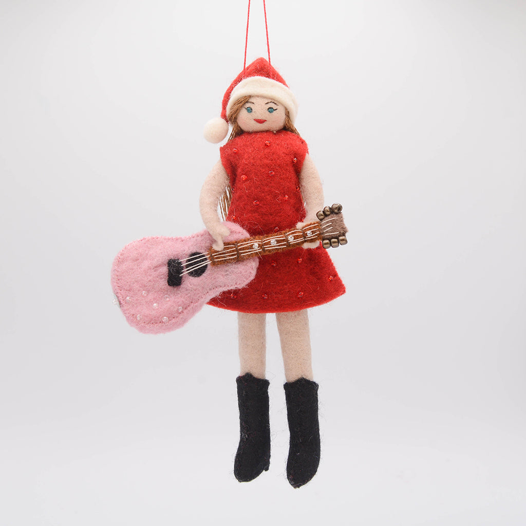 テイラースウィフト　オーナメント Hand Felted Jolly Taylor Swift with Santa Hat and Pink Guitar