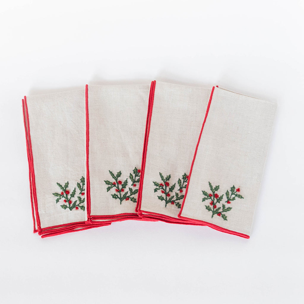 Natural Holly Linen Napkins - Set of 4