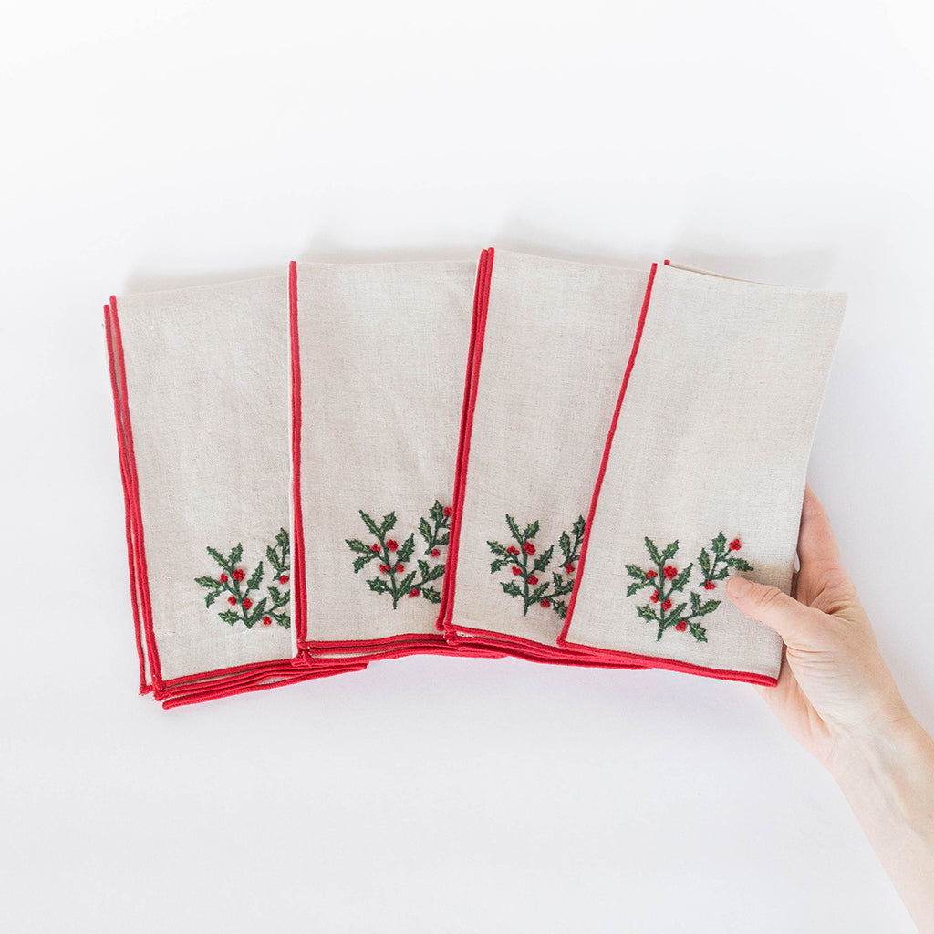 Natural Holly Linen Napkins - Set of 4