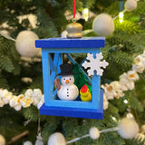 Snowman Lantern German Wooden Ornament