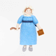 Handcrafted felt ornament of Jane Austen, featuring the beloved author standing with a feather quill in one hand and a felt copy of Pride and Prejudice in the other. She wears a period-style dress and bonnet, all made from natural merino-blend wool with fine stitched details. Includes a string for hanging and measures approximately 6 inches tall. GIF 360 degree view