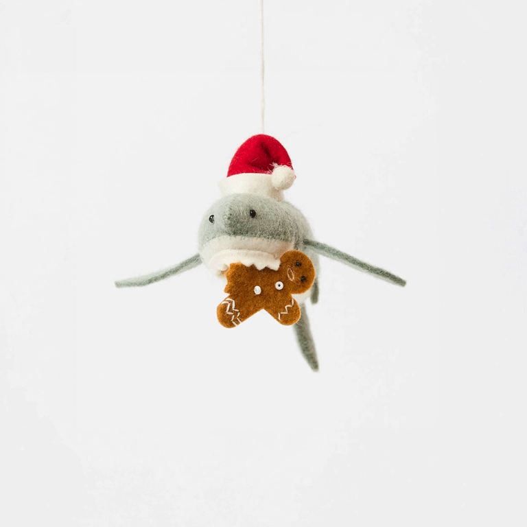Jolly Santa Shark with Gingerbread Ornament