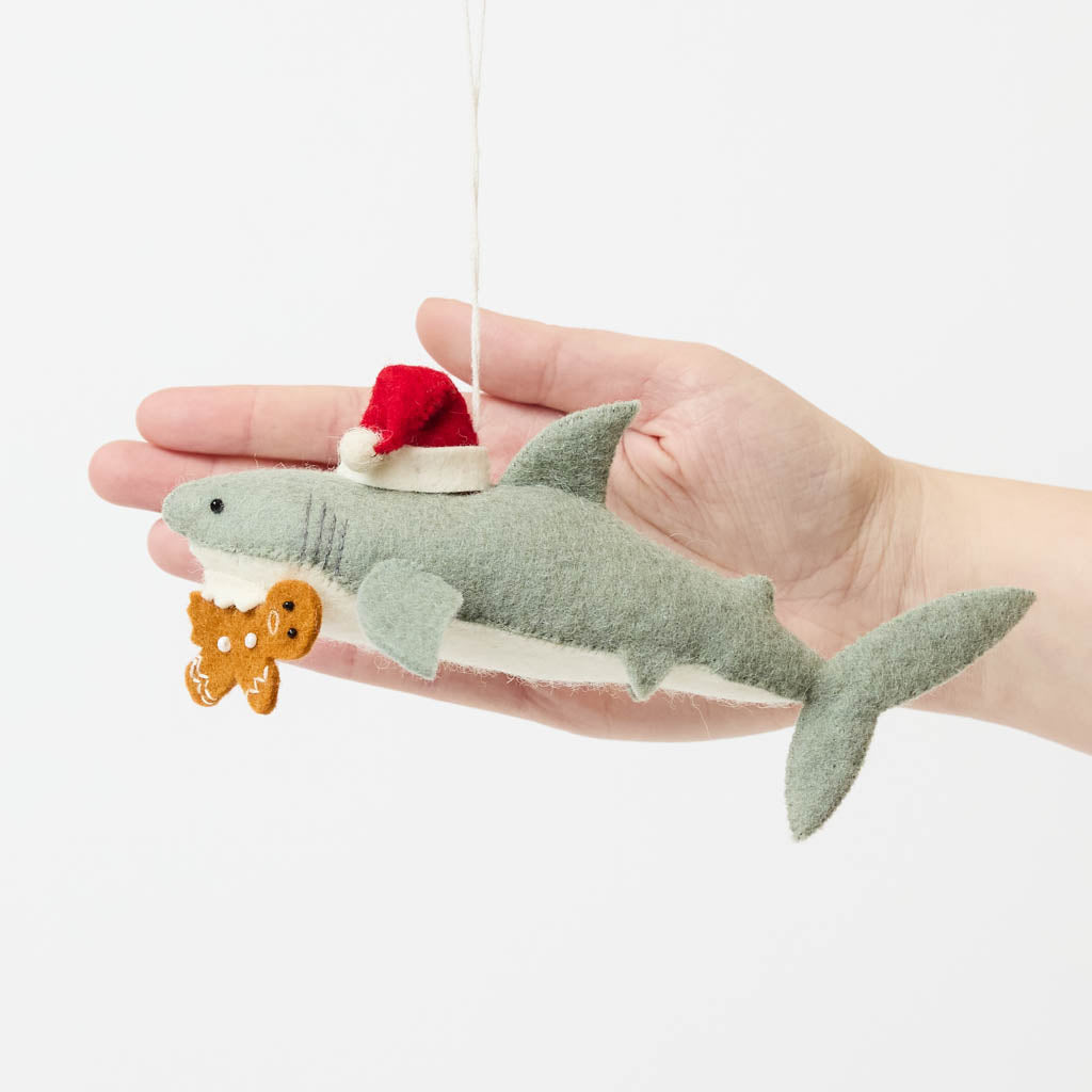 Jolly Santa Shark with Gingerbread Ornament