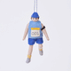 Handmade felt Marathon Runner ornament from Craftspring rotating to show front, side, and back views—featuring a runner with a race bib numbered 001 and an armband, ethically crafted by artisans using sustainable wool.