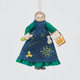 Handmade felt Marie Curie ornament from Craftspring rotating to show front, side, and back views—featuring intricate beaded and embroidered details including her holding two Nobel Prizes and a flask of radium, ethically crafted by artisans using sustainable wool.
