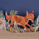 Step into a moonlit woodland scene with this beautifully illustrated tri-fold card by celebrated British artist Mark Hearld. Rich in atmosphere and storytelling, the artwork captures a fox on a quiet nocturnal wander through the forest—watched closely by hens, partridge, and other woodland creatures, while a delicate bunny hides among the grasses.