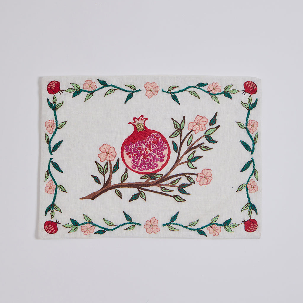 Hand-Embroidered Afikoman Bag with Pomegranate