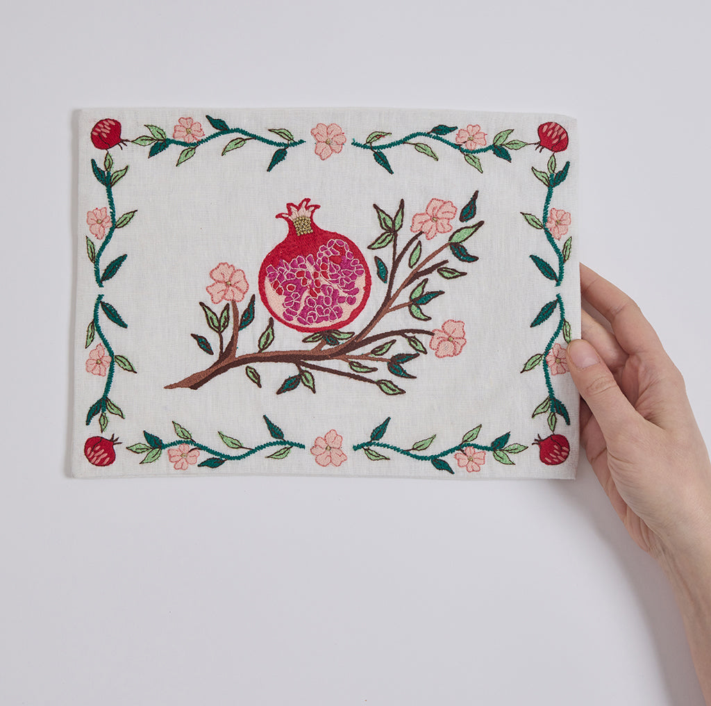 Hand-Embroidered Afikoman Bag with Pomegranate