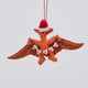 Handmade felt Merry Pterodactyl ornament from Craftspring rotating to show front, side, and back views—featuring embroidered details, a red Santa hat, and a festive “MERRY” garland, perfect for dino-loving kids and playful holiday gifting, ethically crafted using sustainable wool.